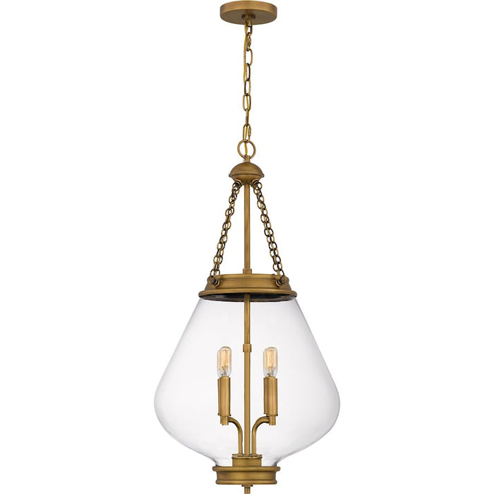 Quoizel Wallace 4Light Pendant, Weathered Brass/Clear Glass