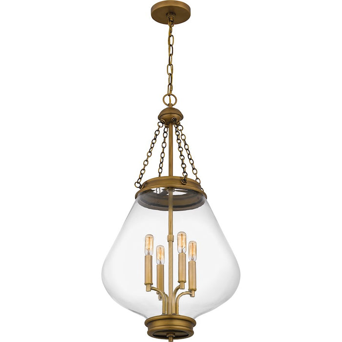 Quoizel Wallace 4Light Pendant, Weathered Brass/Clear Glass