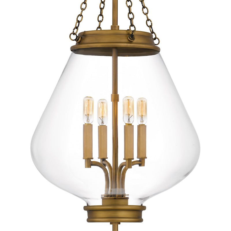 Quoizel Wallace 4Light Pendant, Weathered Brass/Clear Glass
