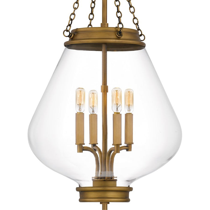 Quoizel Wallace 4Light Pendant, Weathered Brass/Clear Glass