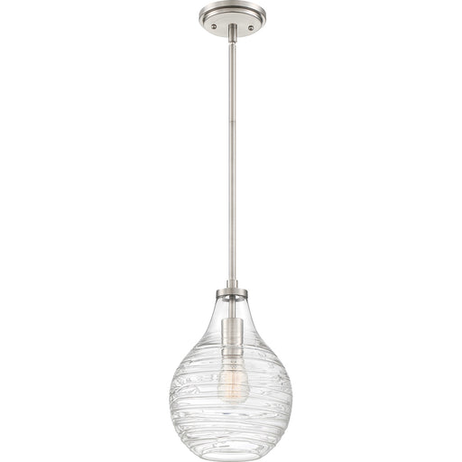 Quoizel Genie 8.75in 1-Light Mini Pendant | Coastal Brushed Nickel and Clear Swirl Glass | Kitchen Island & Bar | Model QPP4019BN