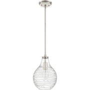 Quoizel Genie 8.75in 1-Light Mini Pendant | Coastal Brushed Nickel and Clear Swirl Glass | Kitchen Island & Bar | Model QPP4019BN