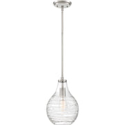 Quoizel Genie 8.75in 1-Light Mini Pendant | Coastal Brushed Nickel and Clear Swirl Glass | Kitchen Island & Bar | Model QPP4019BN