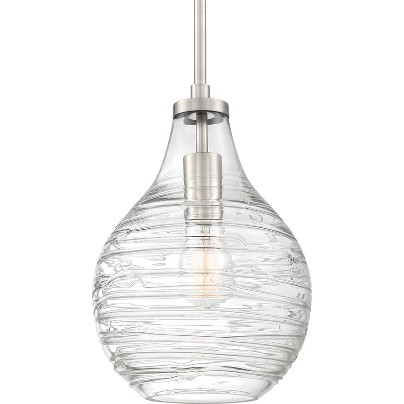 Quoizel Genie 8.75in 1-Light Mini Pendant | Coastal Brushed Nickel and Clear Swirl Glass | Kitchen Island & Bar | Model QPP4019BN