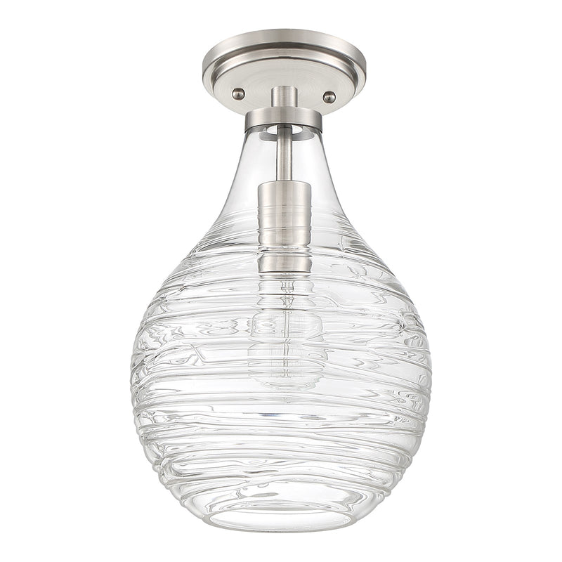 Quoizel Genie 8.75in 1-Light Mini Pendant | Coastal Brushed Nickel and Clear Swirl Glass | Kitchen Island & Bar | Model QPP4019BN