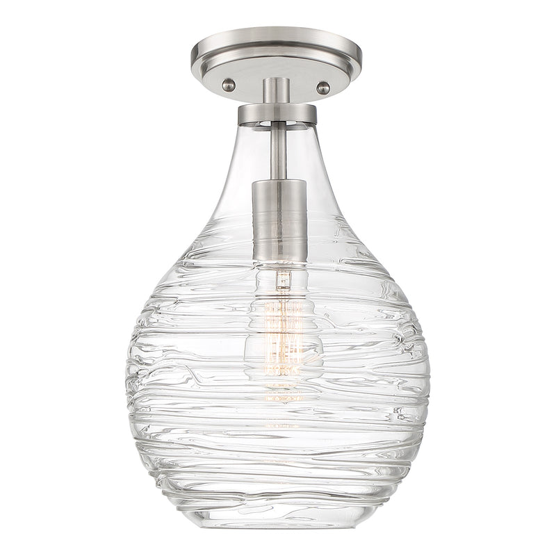 Quoizel Genie 8.75in 1-Light Mini Pendant | Coastal Brushed Nickel and Clear Swirl Glass | Kitchen Island & Bar | Model QPP4019BN
