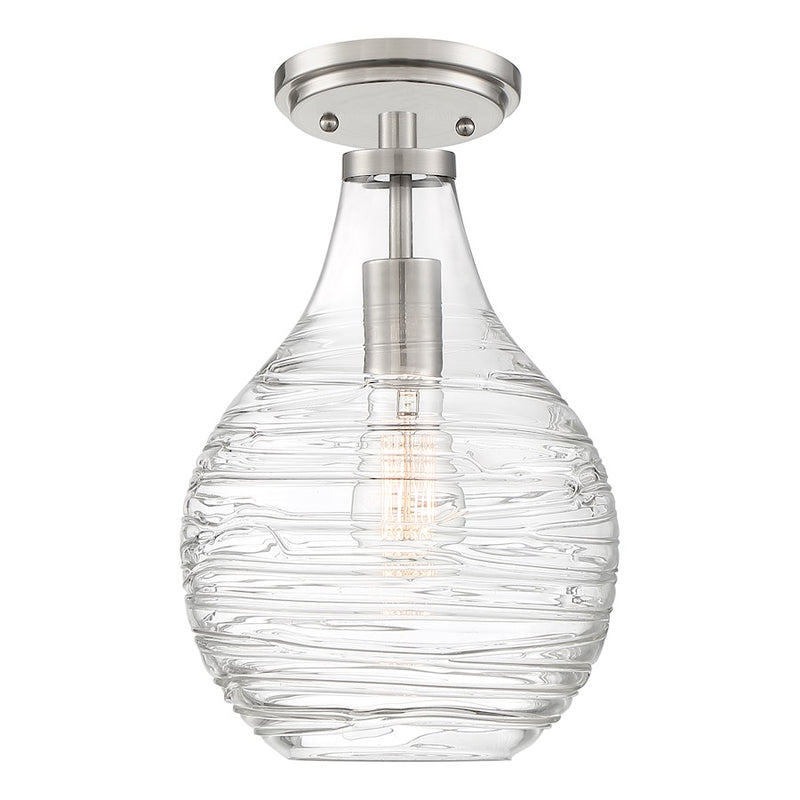Quoizel Genie 8.75in 1-Light Mini Pendant | Coastal Brushed Nickel and Clear Swirl Glass | Kitchen Island & Bar | Model QPP4019BN