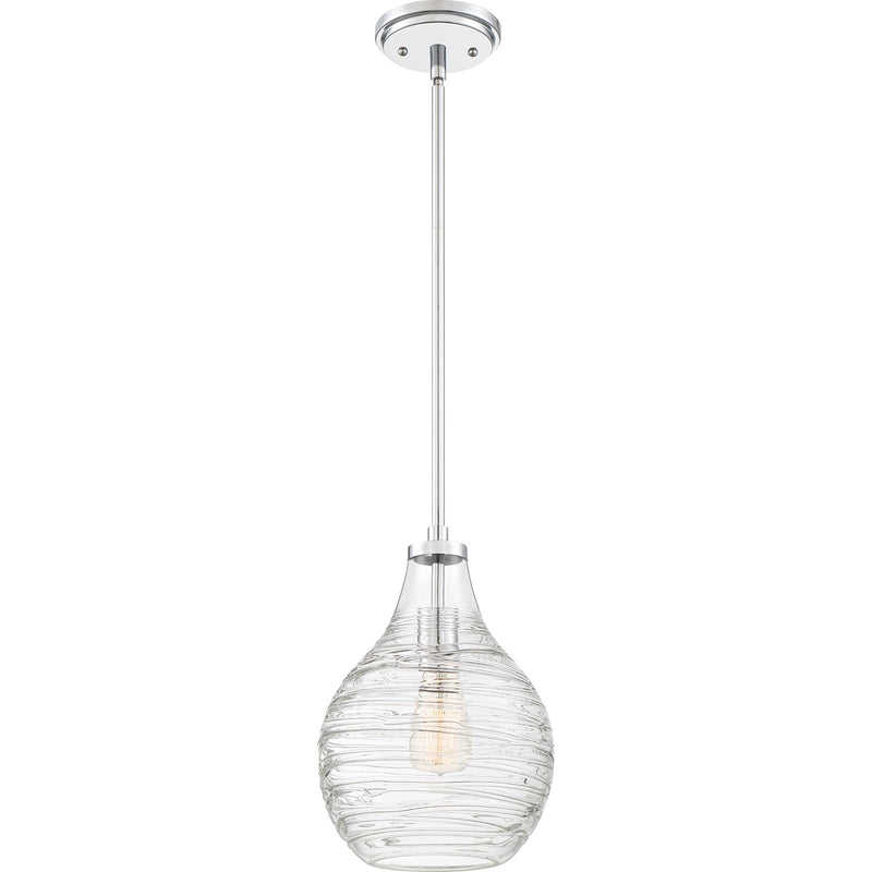 Quoizel Genie 9in 1-Light Mini Pendant | Coastal Polished Chrome and Clear Swirl Glass | Kitchen Island & Dining Room | Model QPP4019C