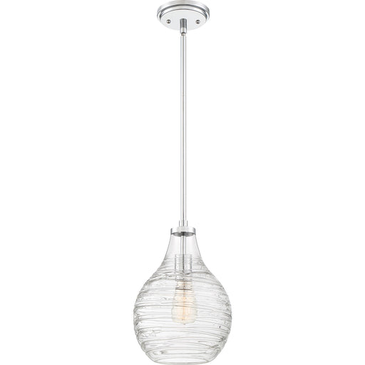 Quoizel Genie 9in 1-Light Mini Pendant | Coastal Polished Chrome and Clear Swirl Glass | Kitchen Island & Dining Room | Model QPP4019C