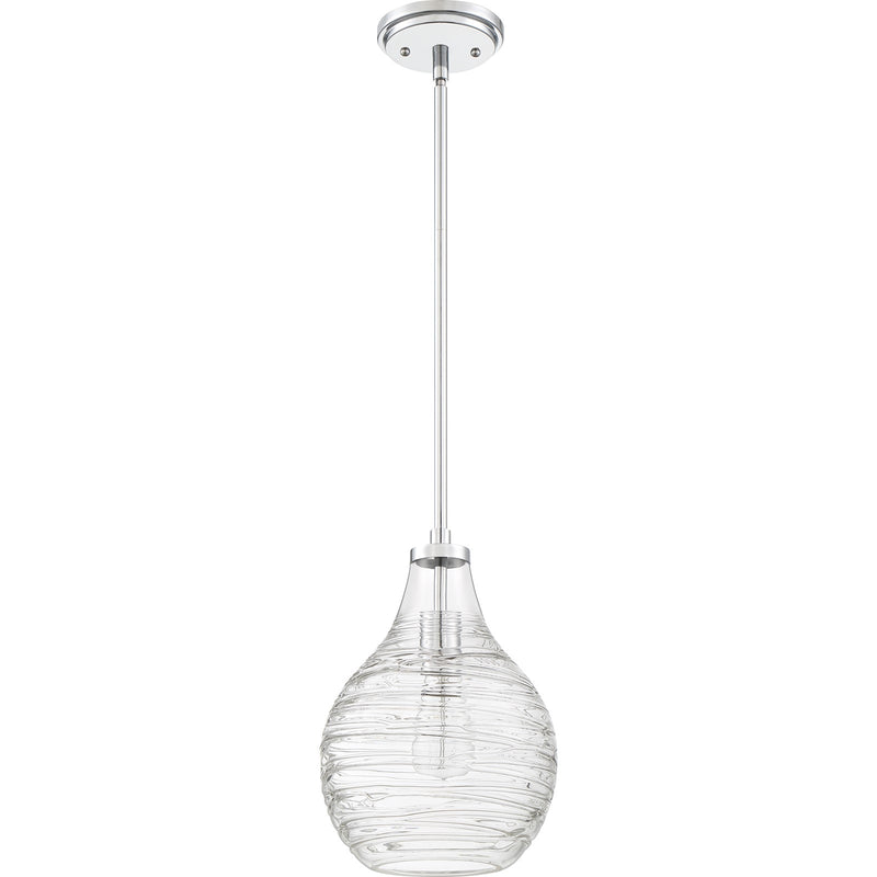 Quoizel Genie 9in 1-Light Mini Pendant | Coastal Polished Chrome and Clear Swirl Glass | Kitchen Island & Dining Room | Model QPP4019C