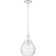 Quoizel Genie 9in 1-Light Mini Pendant | Coastal Polished Chrome and Clear Swirl Glass | Kitchen Island & Dining Room | Model QPP4019C