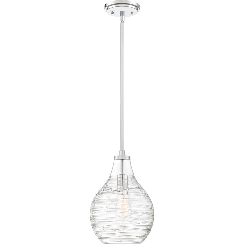 Quoizel Genie 9in 1-Light Mini Pendant | Coastal Polished Chrome and Clear Swirl Glass | Kitchen Island & Dining Room | Model QPP4019C