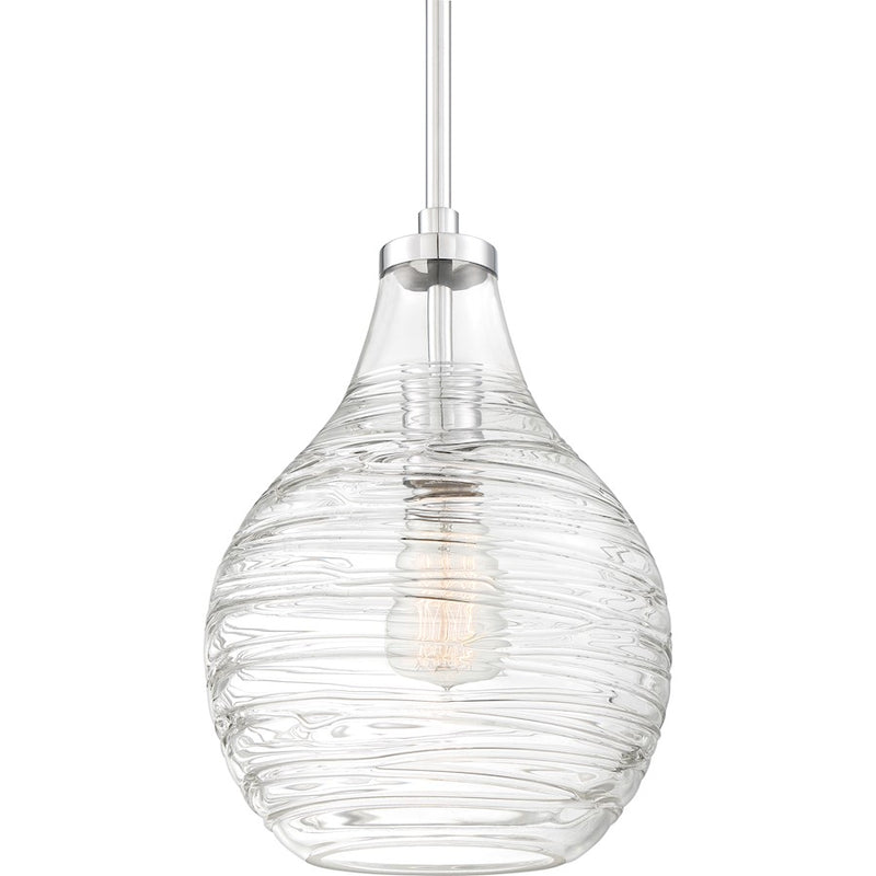 Quoizel Genie 9in 1-Light Mini Pendant | Coastal Polished Chrome and Clear Swirl Glass | Kitchen Island & Dining Room | Model QPP4019C