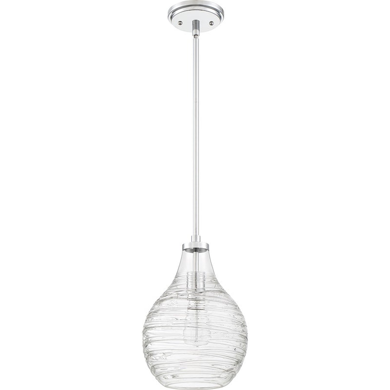 Quoizel Genie 9in 1-Light Mini Pendant | Coastal Polished Chrome and Clear Swirl Glass | Kitchen Island & Dining Room | Model QPP4019C