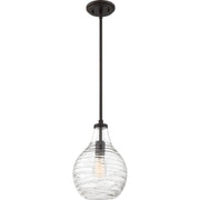 Quoizel Genie 9in 1-Light Mini Pendant | Coastal Old Bronze and Clear Swirl Glass | Kitchen Island & Dining Room | Model QPP4019OZ