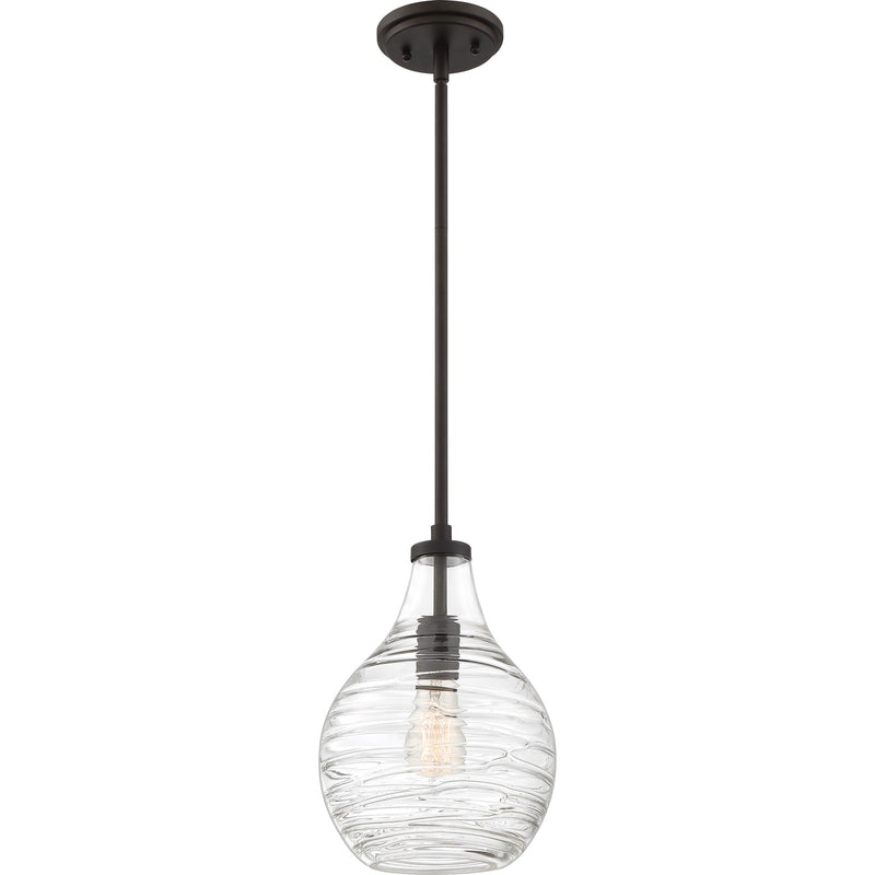 Quoizel Genie 9in 1-Light Mini Pendant | Coastal Old Bronze and Clear Swirl Glass | Kitchen Island & Dining Room | Model QPP4019OZ