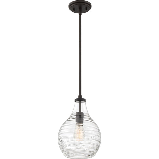 Quoizel Genie 9in 1-Light Mini Pendant | Coastal Old Bronze and Clear Swirl Glass | Kitchen Island & Dining Room | Model QPP4019OZ