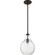 Quoizel Genie 9in 1-Light Mini Pendant | Coastal Old Bronze and Clear Swirl Glass | Kitchen Island & Dining Room | Model QPP4019OZ
