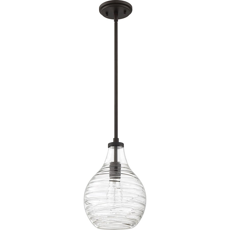 Quoizel Genie 9in 1-Light Mini Pendant | Coastal Old Bronze and Clear Swirl Glass | Kitchen Island & Dining Room | Model QPP4019OZ