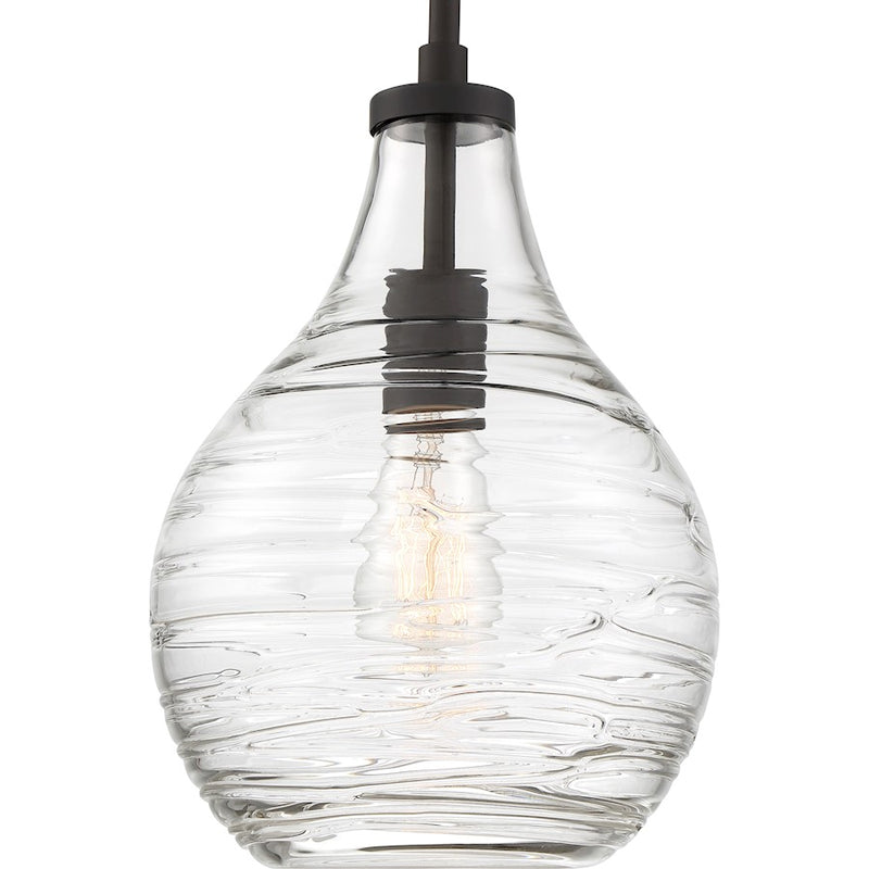 Quoizel Genie 9in 1-Light Mini Pendant | Coastal Old Bronze and Clear Swirl Glass | Kitchen Island & Dining Room | Model QPP4019OZ