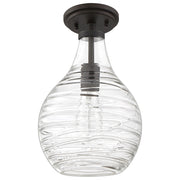 Quoizel Genie 9in 1-Light Mini Pendant | Coastal Old Bronze and Clear Swirl Glass | Kitchen Island & Dining Room | Model QPP4019OZ