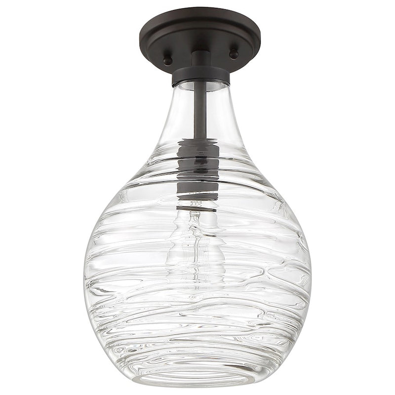 Quoizel Genie 9in 1-Light Mini Pendant | Coastal Old Bronze and Clear Swirl Glass | Kitchen Island & Dining Room | Model QPP4019OZ