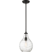 Quoizel Genie 9in 1-Light Mini Pendant | Coastal Old Bronze and Clear Swirl Glass | Kitchen Island & Dining Room | Model QPP4019OZ