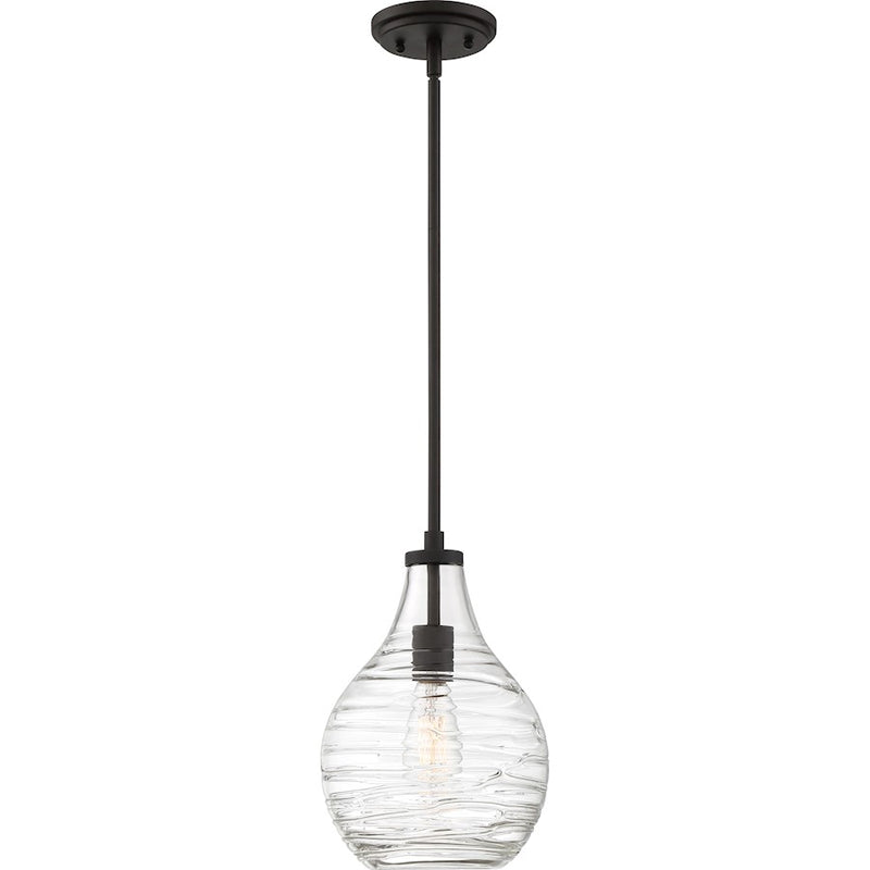 Quoizel Genie 9in 1-Light Mini Pendant | Coastal Old Bronze and Clear Swirl Glass | Kitchen Island & Dining Room | Model QPP4019OZ