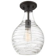 Quoizel Genie 9in 1-Light Mini Pendant | Coastal Old Bronze and Clear Swirl Glass | Kitchen Island & Dining Room | Model QPP4019OZ