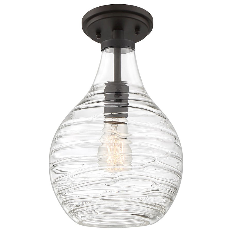 Quoizel Genie 9in 1-Light Mini Pendant | Coastal Old Bronze and Clear Swirl Glass | Kitchen Island & Dining Room | Model QPP4019OZ
