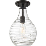 Quoizel Genie 9in 1-Light Mini Pendant | Coastal Old Bronze and Clear Swirl Glass | Kitchen Island & Dining Room | Model QPP4019OZ