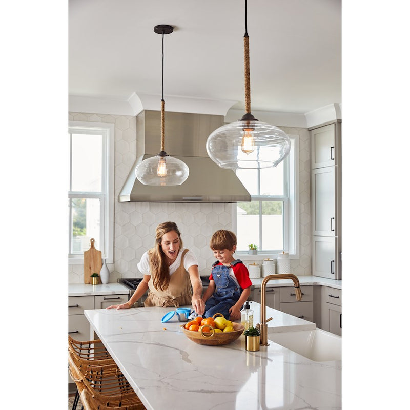 Quoizel Merino 13in 1-Light Pendant | Rustic Tarnished Bronze and Clear Glass | Kitchen Island & Dining Room | Model QPP4033TK