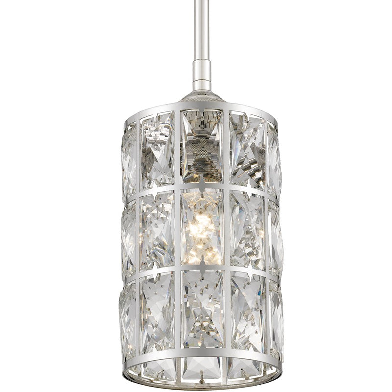 Quoizel Oliver 5in 1-Light Mini Pendant | Glam Polished Nickel and Clear Crystal Glass | Kitchen Island & Dining Room | Model QPP4046PK