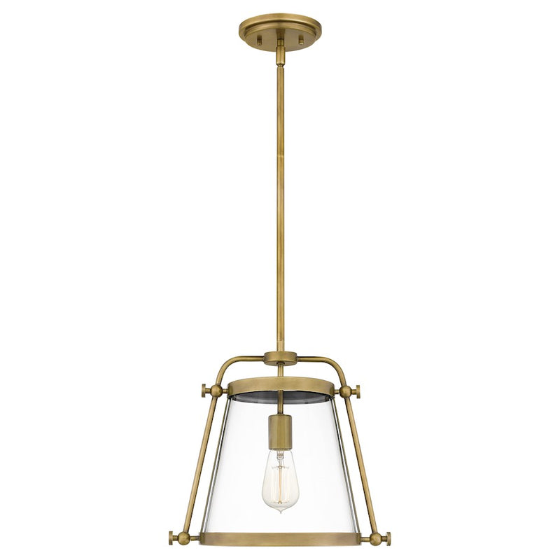 Quoizel Cardiff 1 Light Mini Pendant, Weathered Brass/Clear