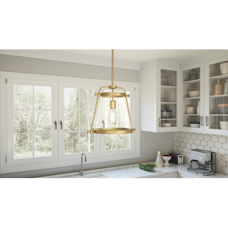 Quoizel Cardiff 1 Light Mini Pendant, Weathered Brass/Clear