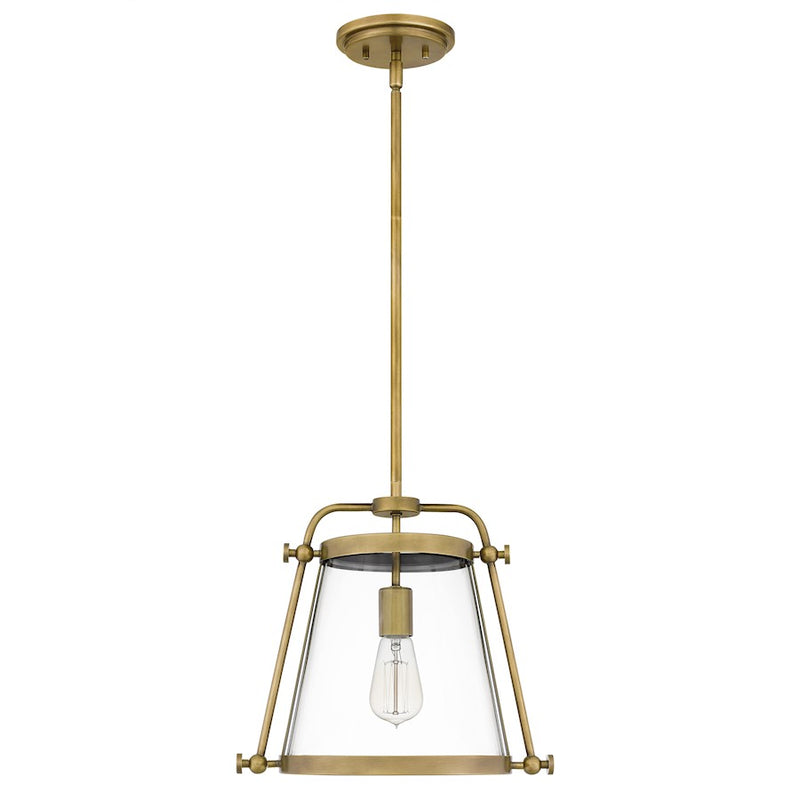 Quoizel Cardiff 1 Light Mini Pendant, Weathered Brass/Clear