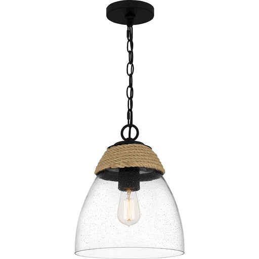 Quoizel Kingstide 1 Light Mini Pendant, Matte Black/Clear Seedy