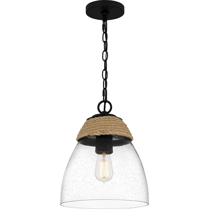 Quoizel Kingstide 1 Light Mini Pendant, Matte Black/Clear Seedy