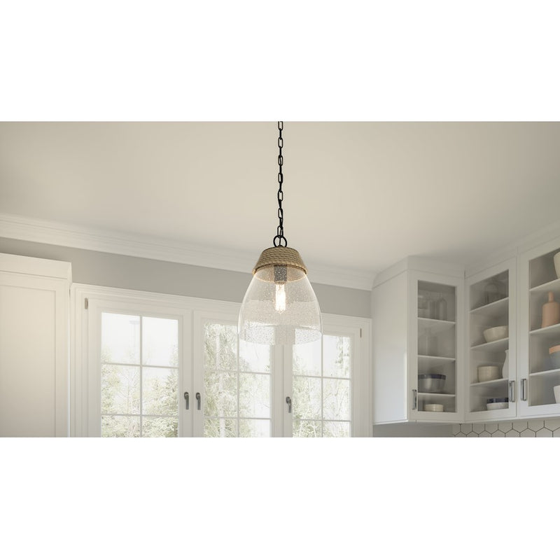 Quoizel Kingstide 1 Light Mini Pendant, Matte Black/Clear Seedy