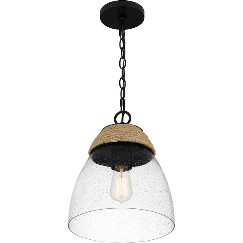 Quoizel Kingstide 1 Light Mini Pendant, Matte Black/Clear Seedy