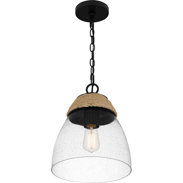 Quoizel Kingstide 1 Light Mini Pendant, Matte Black/Clear Seedy
