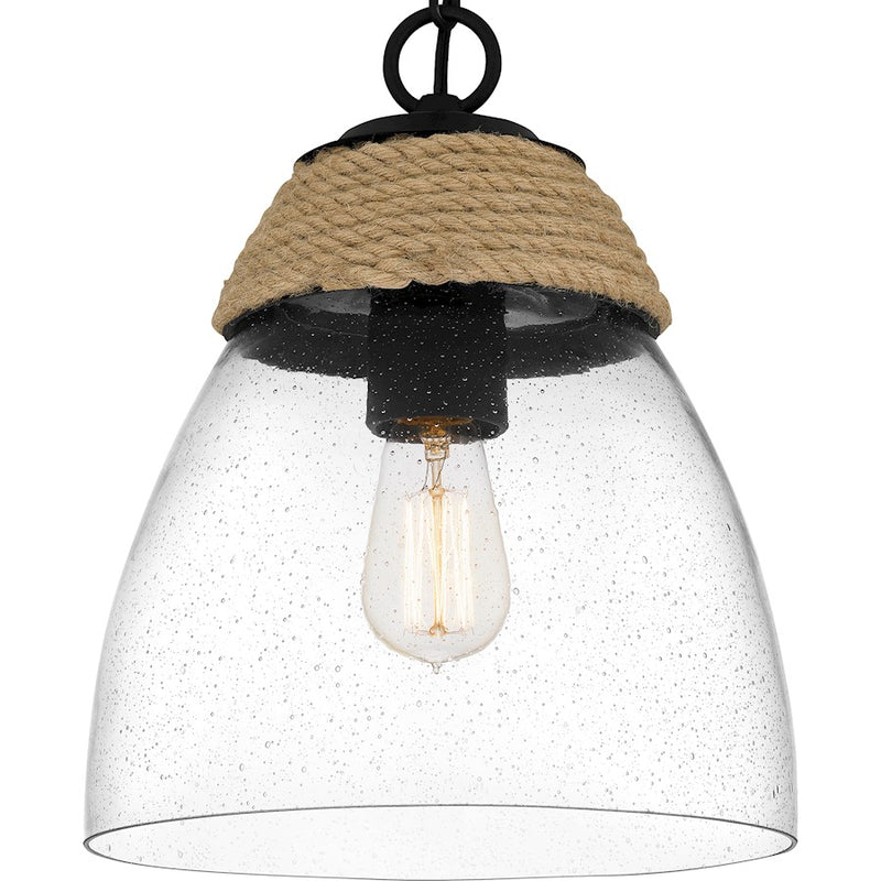 Quoizel Kingstide 1 Light Mini Pendant, Matte Black/Clear Seedy