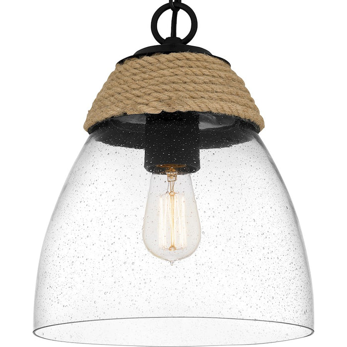 Quoizel Kingstide 1 Light Mini Pendant, Matte Black/Clear Seedy