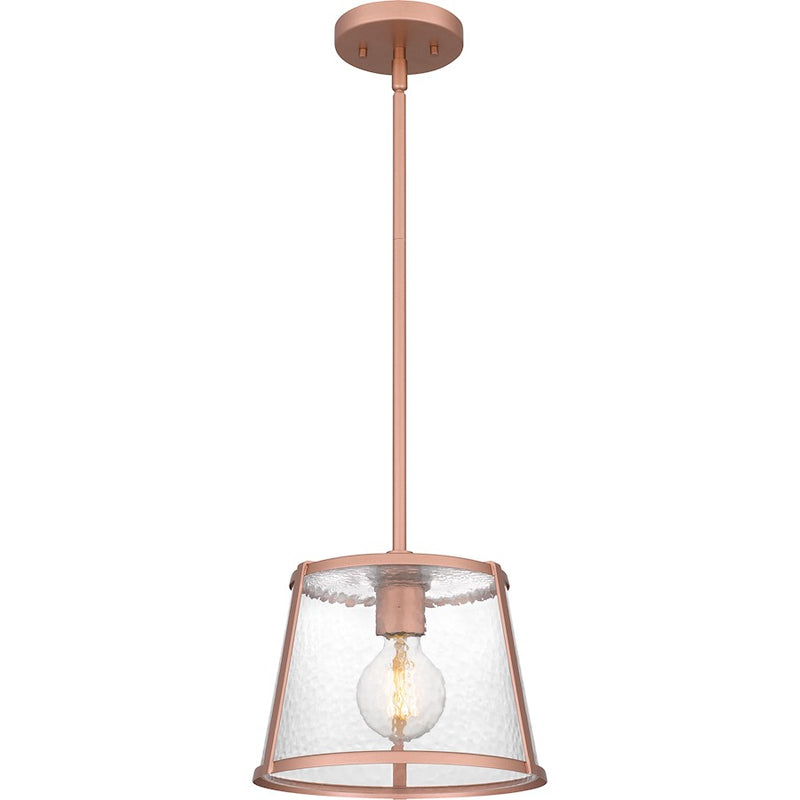 Quoizel Labrant 1 Light Mini Pendant, Rose Gold/Clear Hammered