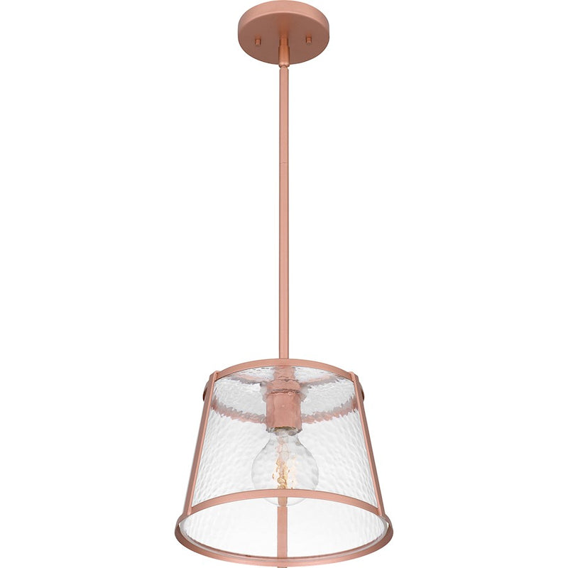 Quoizel Labrant 1 Light Mini Pendant, Rose Gold/Clear Hammered