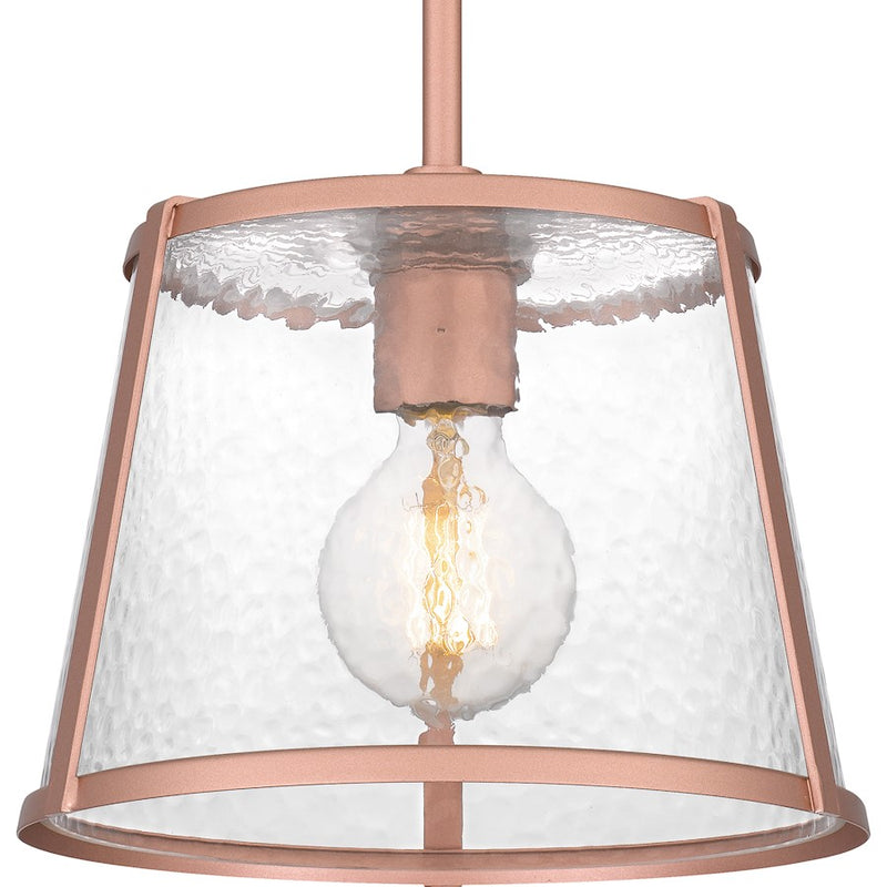 Quoizel Labrant 1 Light Mini Pendant, Rose Gold/Clear Hammered