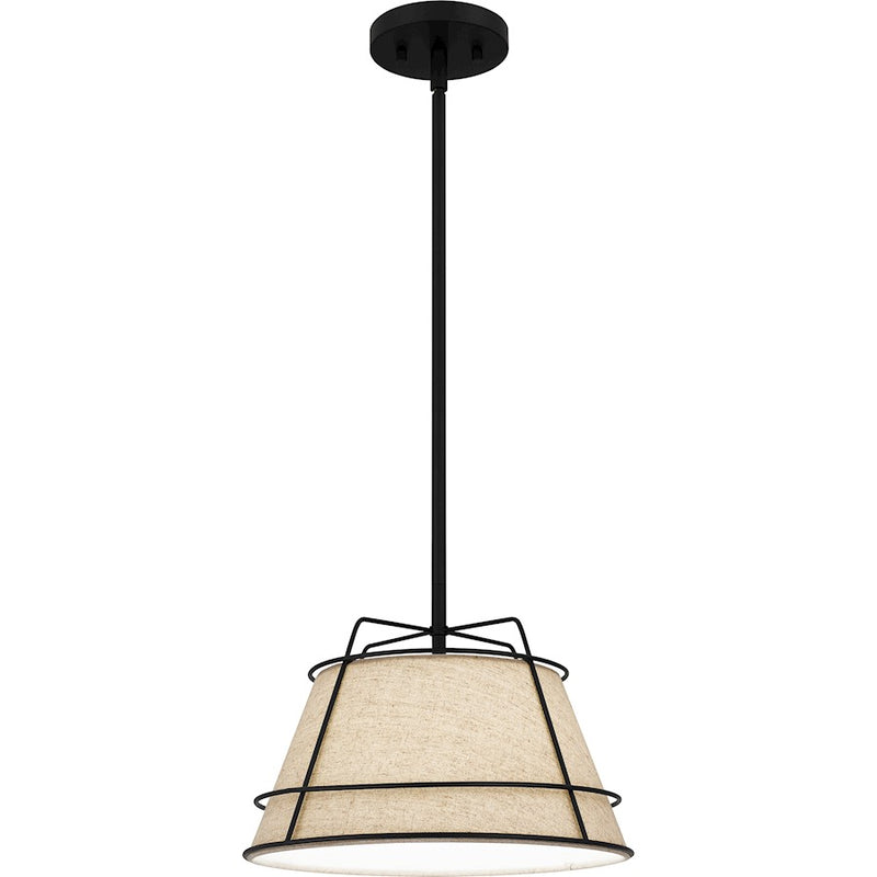 Quoizel Burbidge 1 Light Mini Pendant, Matte Black/Cream Linen