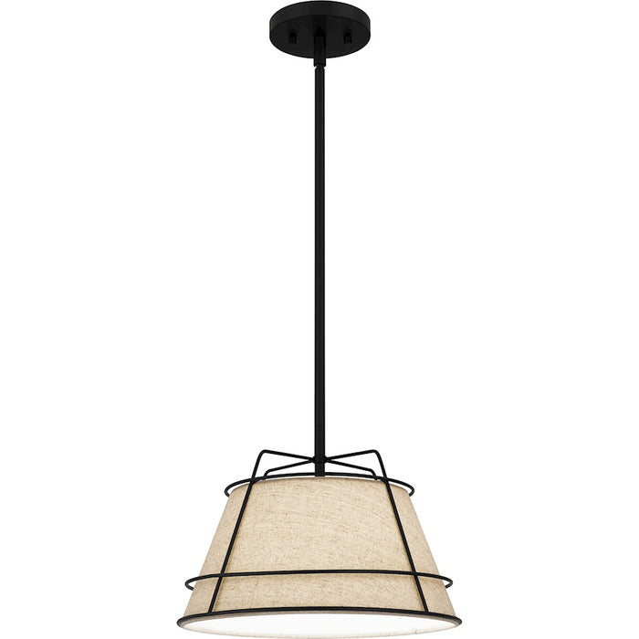 Quoizel Burbidge 1 Light Mini Pendant, Matte Black/Cream Linen