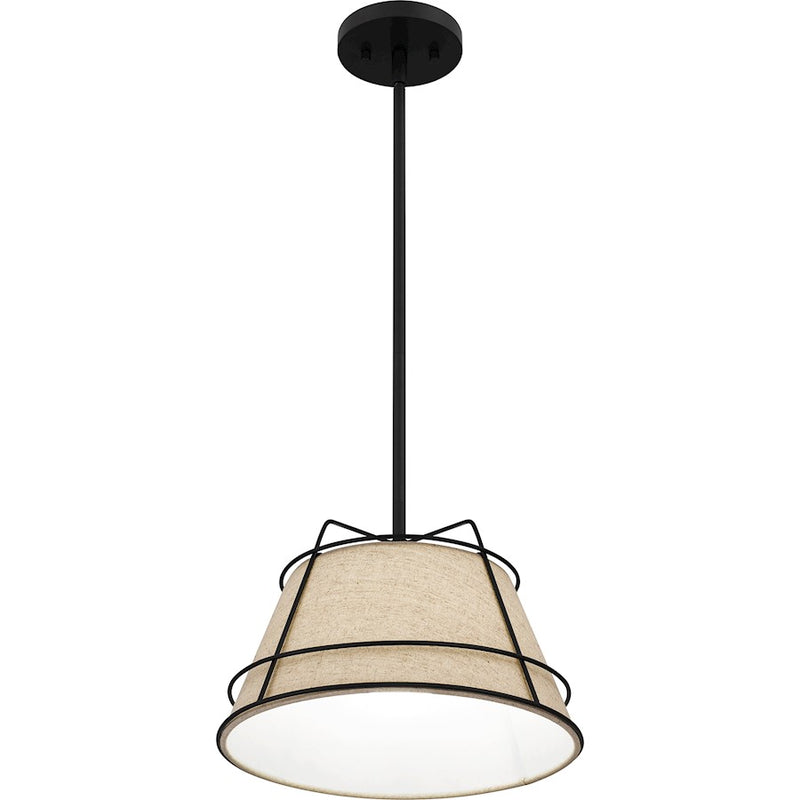 Quoizel Burbidge 1 Light Mini Pendant, Matte Black/Cream Linen
