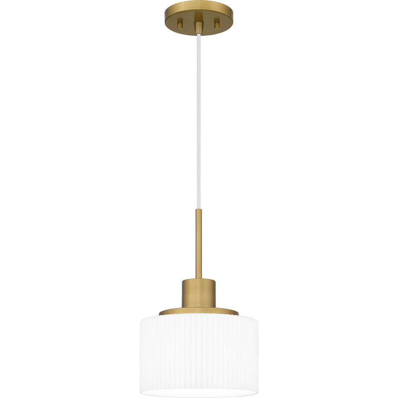 Quoizel Callahan 8in 1-Light Mini Pendant | Modern Aged Brass and Opal Etched Glass | Kitchen Island & Dining Room | 8 x 8 x 12.5 in | Model QPP6172AB